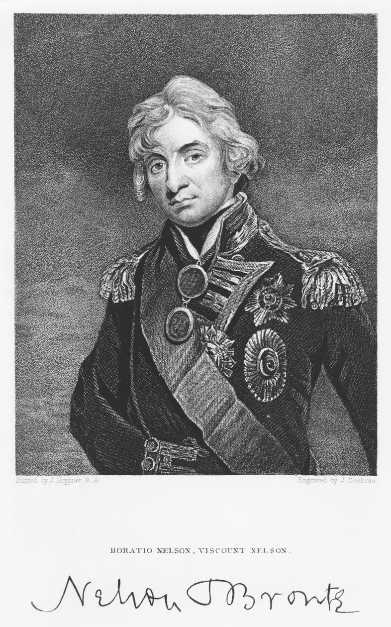 Horatio Nelson admirális portréja az aláírásával, John Cochran metszetével (fl.1821-65) alkotó: John Hoppner