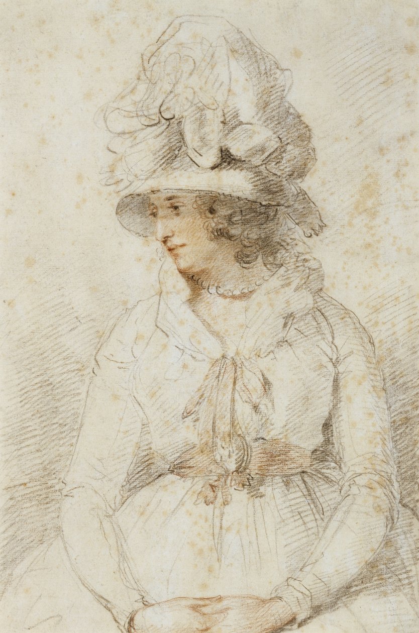 Hölgy portréja, 1780-as évek (fekete-piros kréta fehér színnel kiemelve, bivalyozott papíron) alkotó: John Hoppner