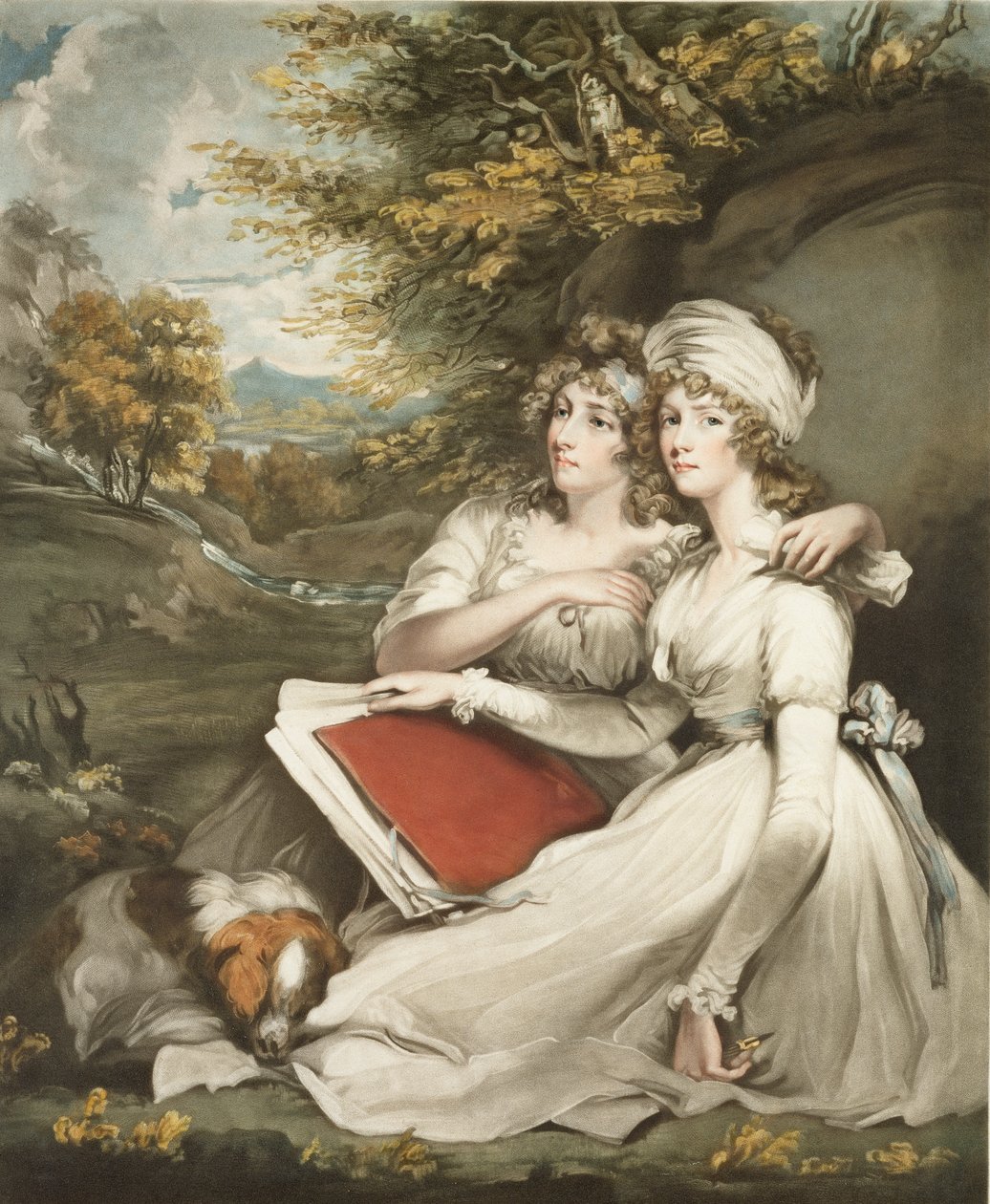 Sir Thomas Frankland lányai, Bart., vésett és kocsma. William Ward (1766-1826), 1797 (mezzotinta metszet) alkotó: John Hoppner