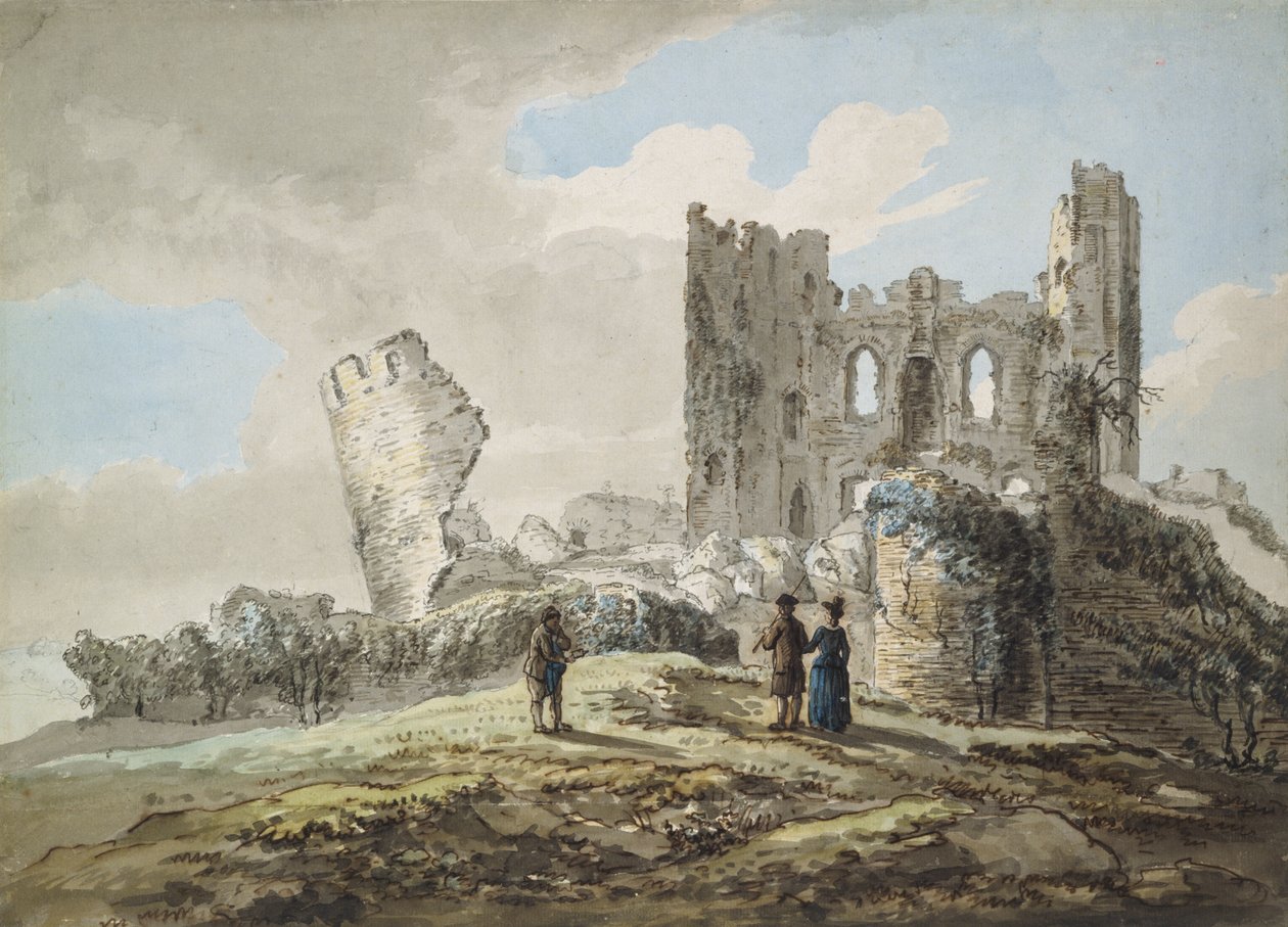 Caerphilly Castle (akvarell, toll és ceruza, papír) alkotó: John Inigo Richards