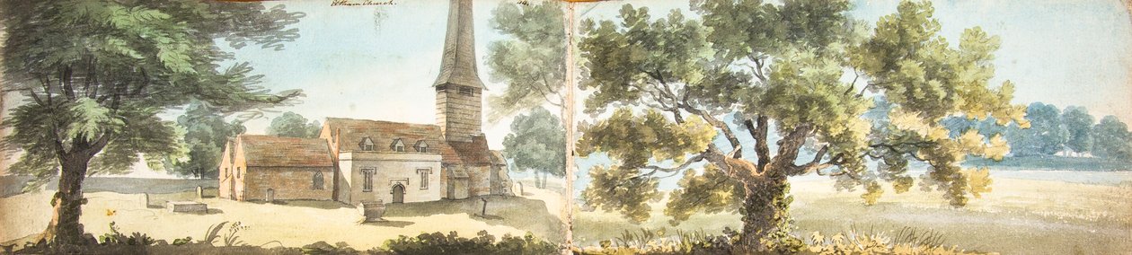 Régi Eltham templom és egy tölgyfa, Kent (akvarell) alkotó: John Inigo Richards
