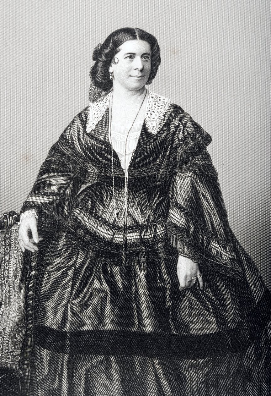 Madame Anna Bishop (1810-84) metszett D.J. Pound egy fényképről, a „The Drawing-Room of Eminent Personages, Volume 2”, Londonban, 1860. alkotó: John Jabez Edwin Paisley Mayall