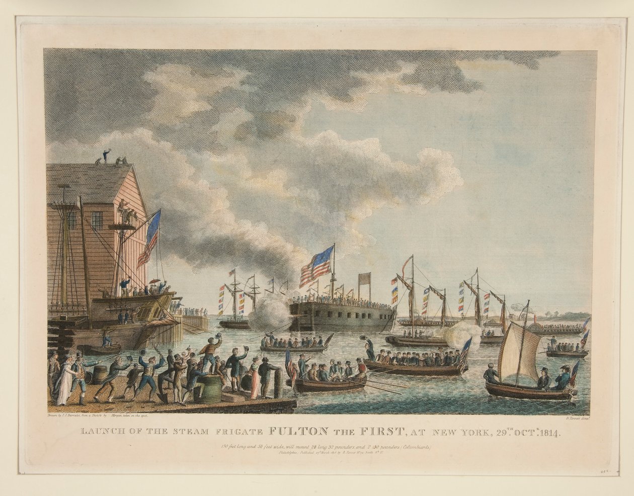 A Steam Fregate Fulton the First piacra dobása alkotó: John James Barralet