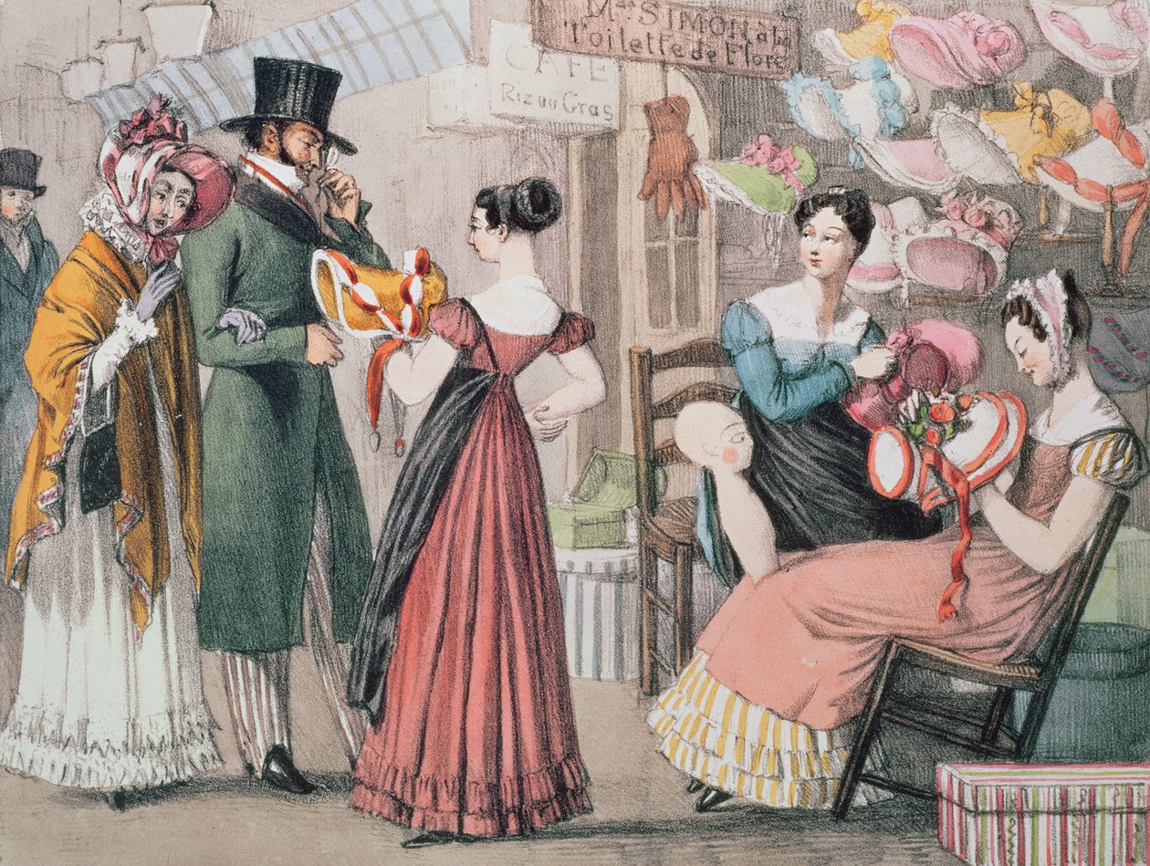 A Millinersnél (La Marchande de Modes), nyomtatta Charles Joseph Hullmandel (1789-1850), pub. Írta: Rodwell és Martin, 1822 alkotó: John James Chalon