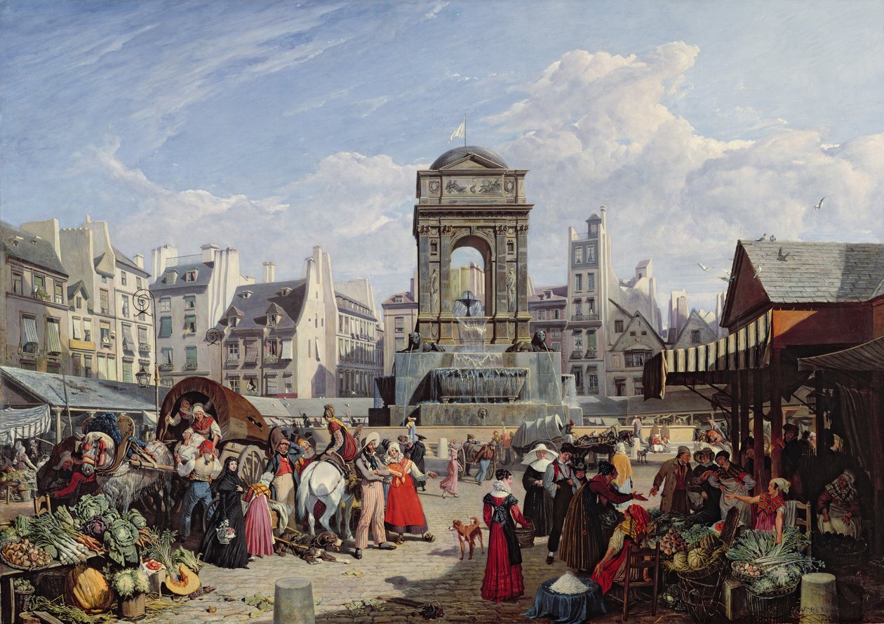 Az ártatlanok piaca és szökőkútja, Párizs, 1823 alkotó: John James Chalon