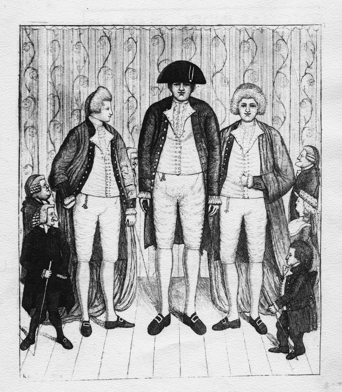 Három óriás egy csoport nézővel, 1784 alkotó: John Kay
