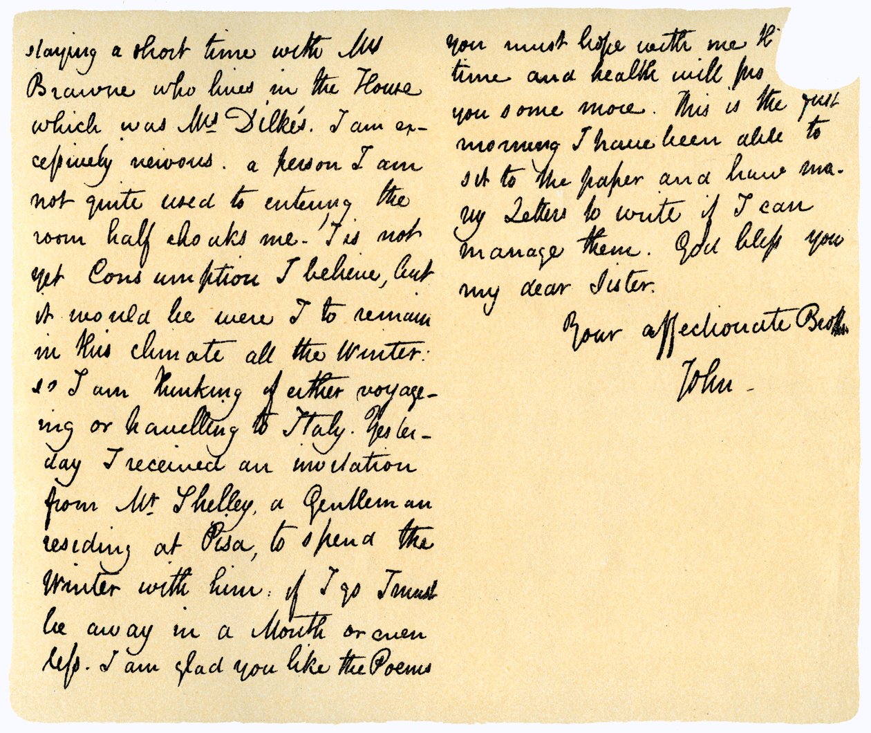 John Keats levele nővérének, Fanny Keatsnek 1820. augusztus 14-én alkotó: John Keats