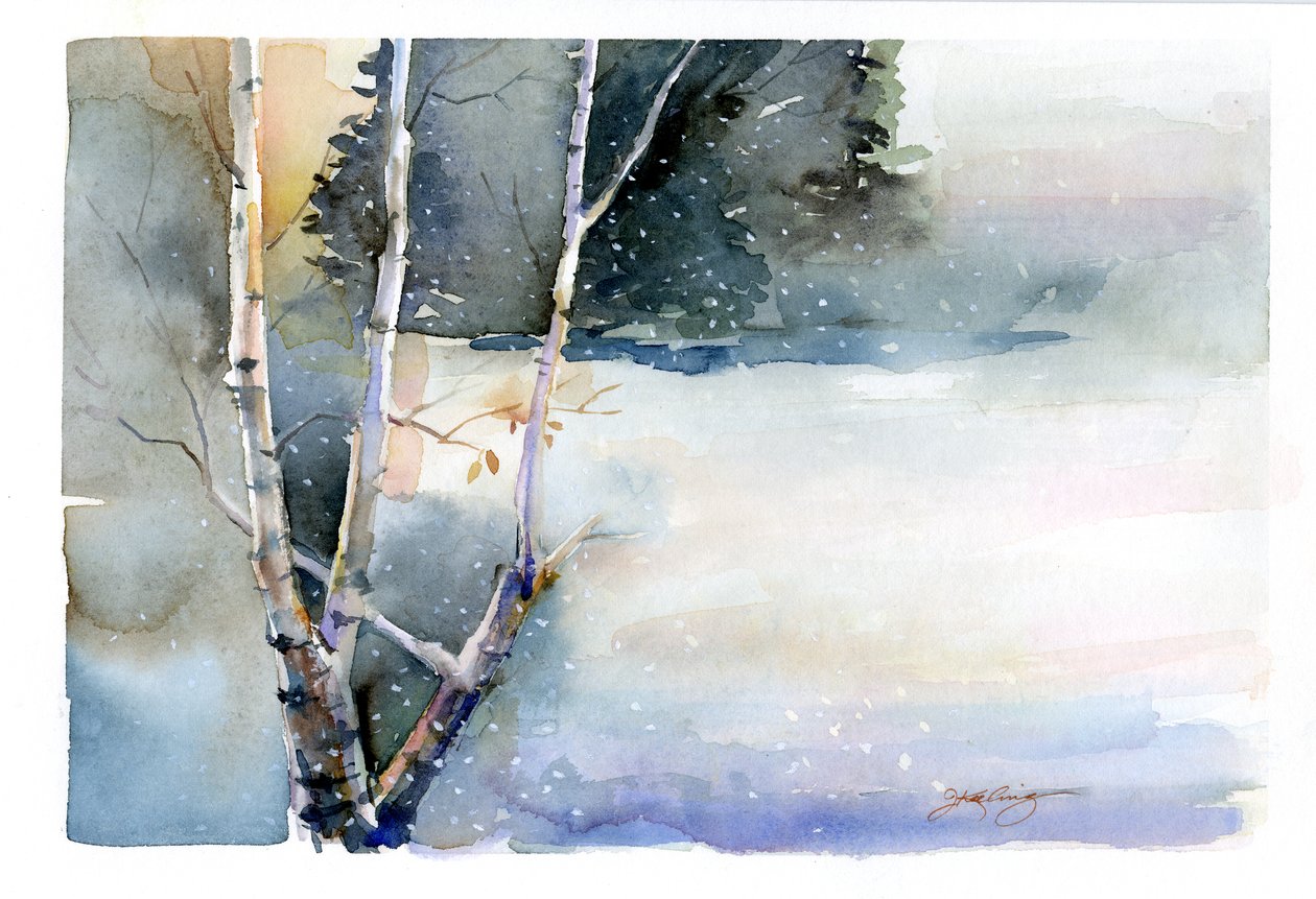 Nyírfa télen, 2015, (akvarell) alkotó: John Keeling