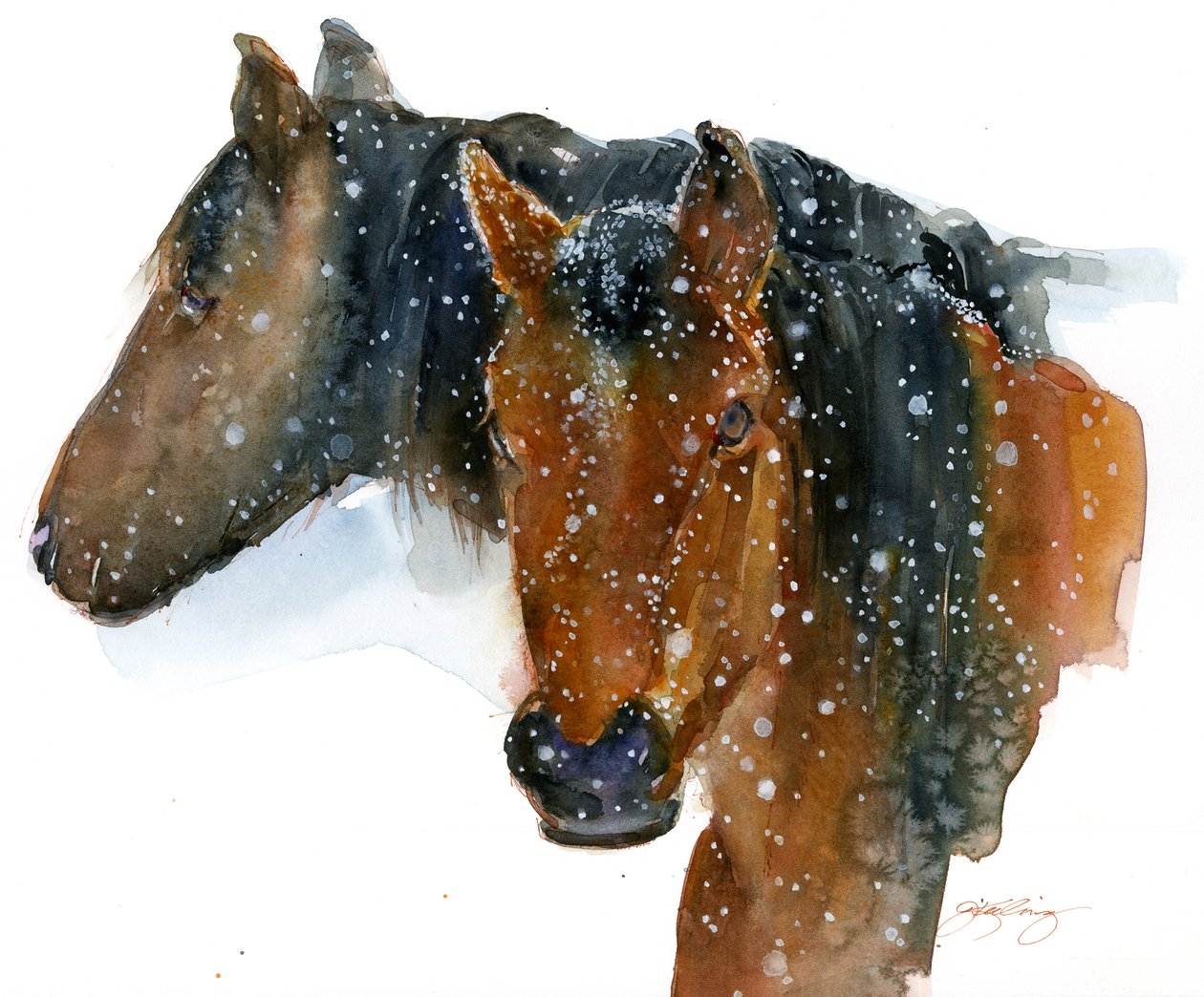 Lovak télen, 2015, (akvarell) alkotó: John Keeling