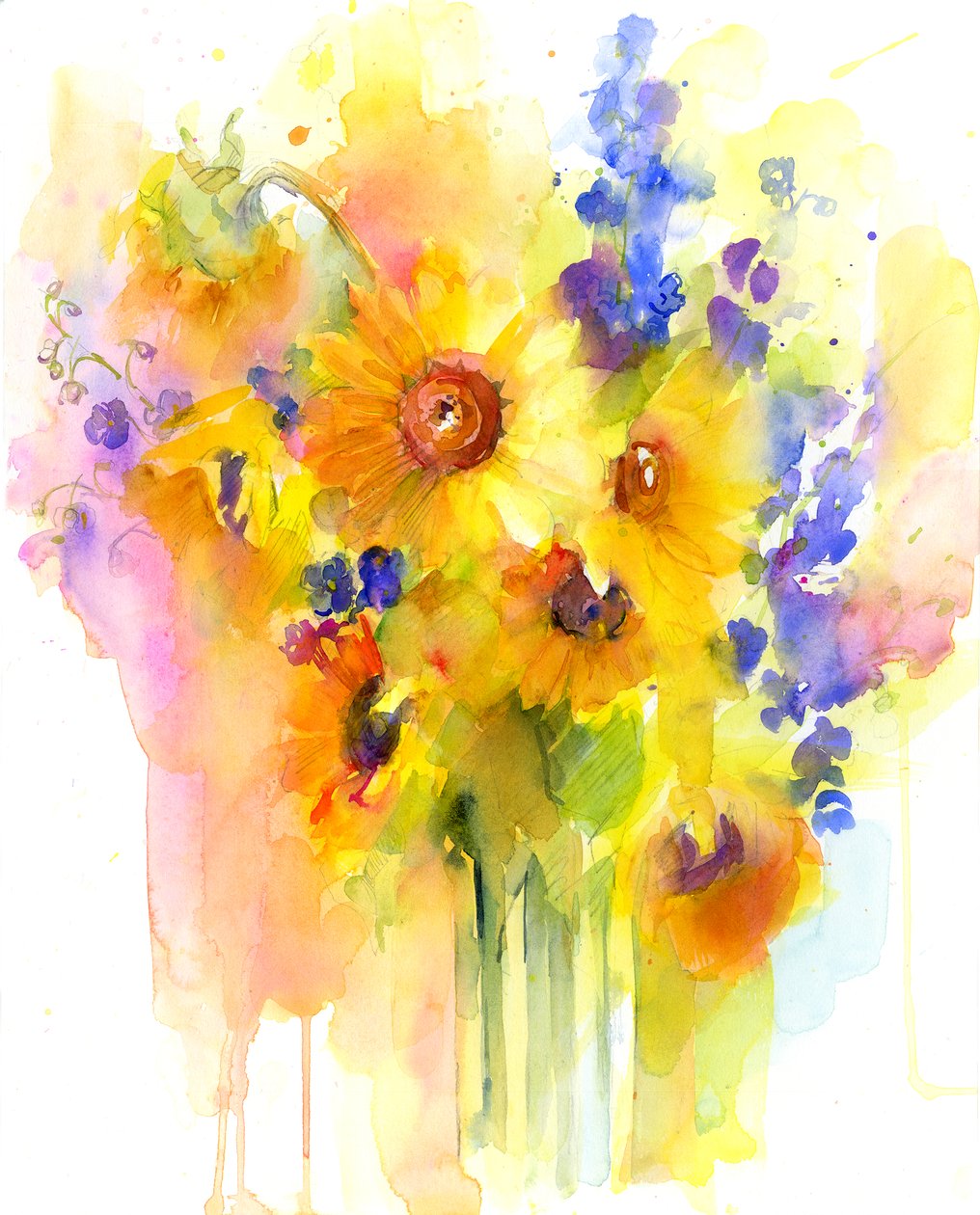 Napraforgó és delphinium, 2016, (akvarell) alkotó: John Keeling