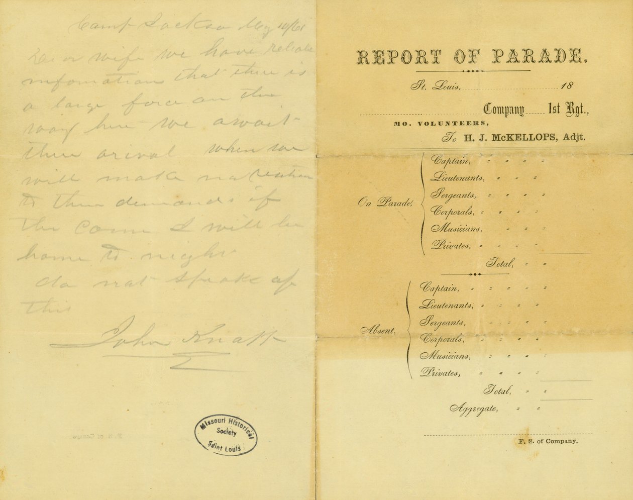 John Knapp, Camp Jackson levele a feleségéhez, 1861. május 10 alkotó: John Knapp