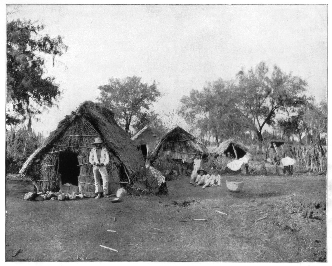 Szalmaházak, Salamanca, Mexikó, 19. század vége. alkotó: John L. Stoddard