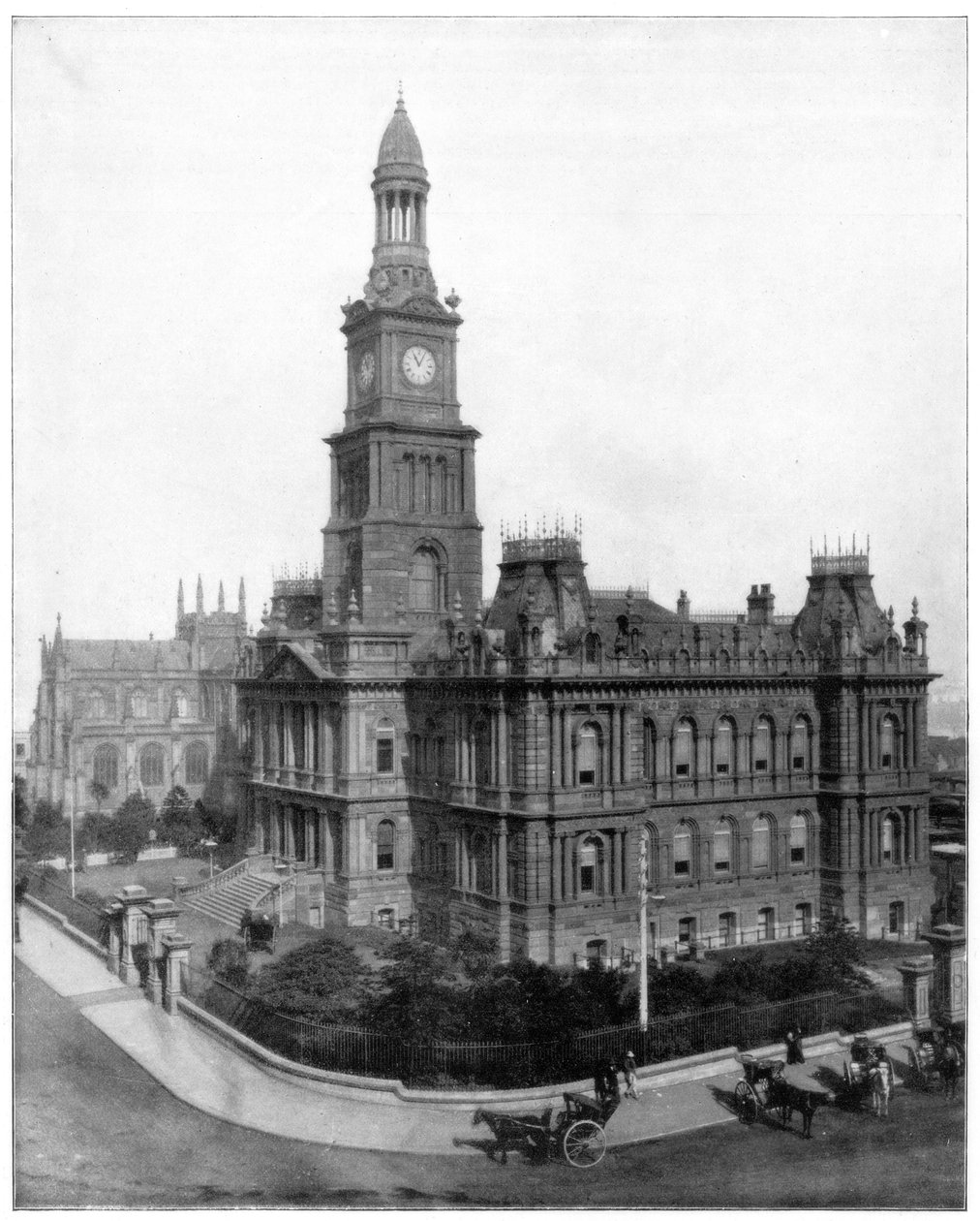 Town Hall and Square, Sydney, Ausztrália, 19. század vége. alkotó: John L. Stoddard