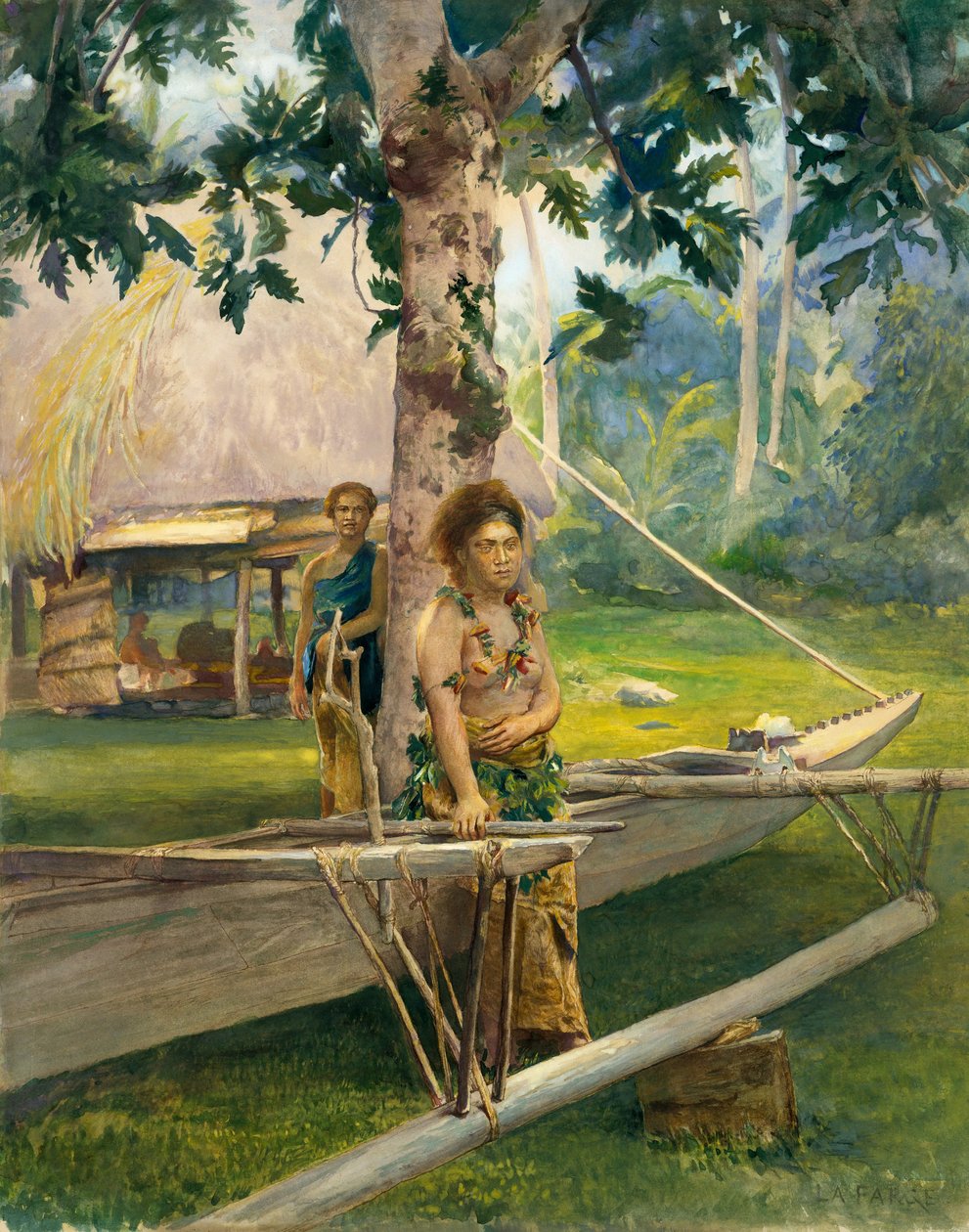 Faase, a Taupo vagy hivatalos Szűz portréja a Fagaloa-öbölből és Her Duennáról, Szamoa, 1891. alkotó: John La Farge
