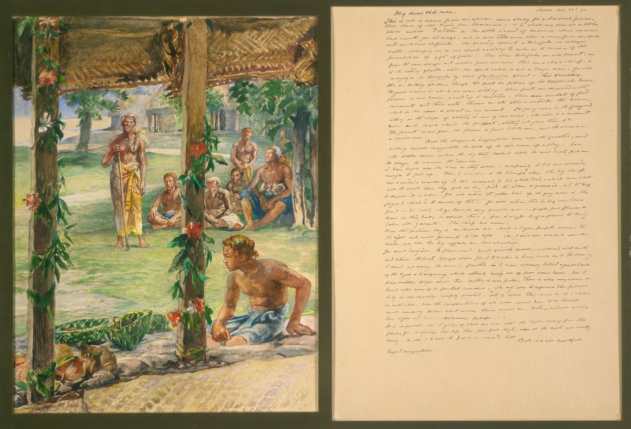 Élelmiszer-ajándékok bemutatója a szamoai Manono-szigeten alkotó: John La Farge