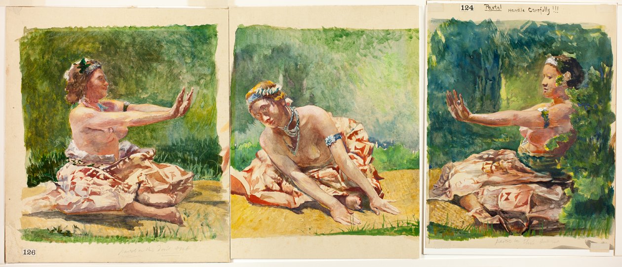 Siva Dance: Ülő egyes figurák triptichonja alkotó: John La Farge