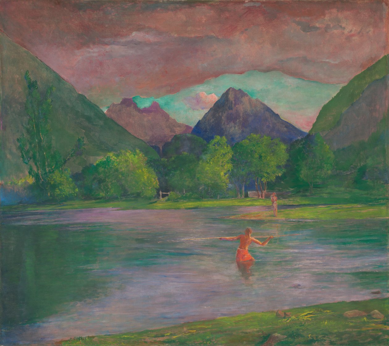 A Tautira folyó bejárata, Tahiti. Halász halat lándzsázva alkotó: John La Farge