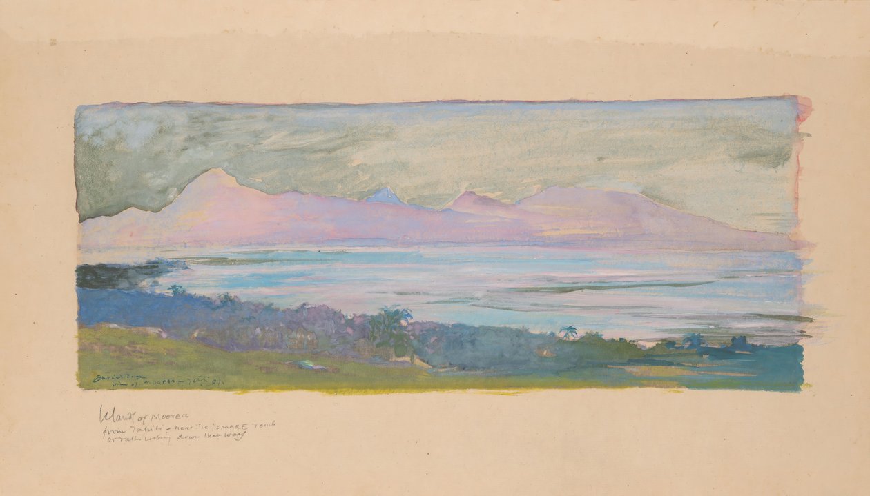 Moorea szigete Tahiti felől nézve a szoroson, 1891. január. alkotó: John La Farge