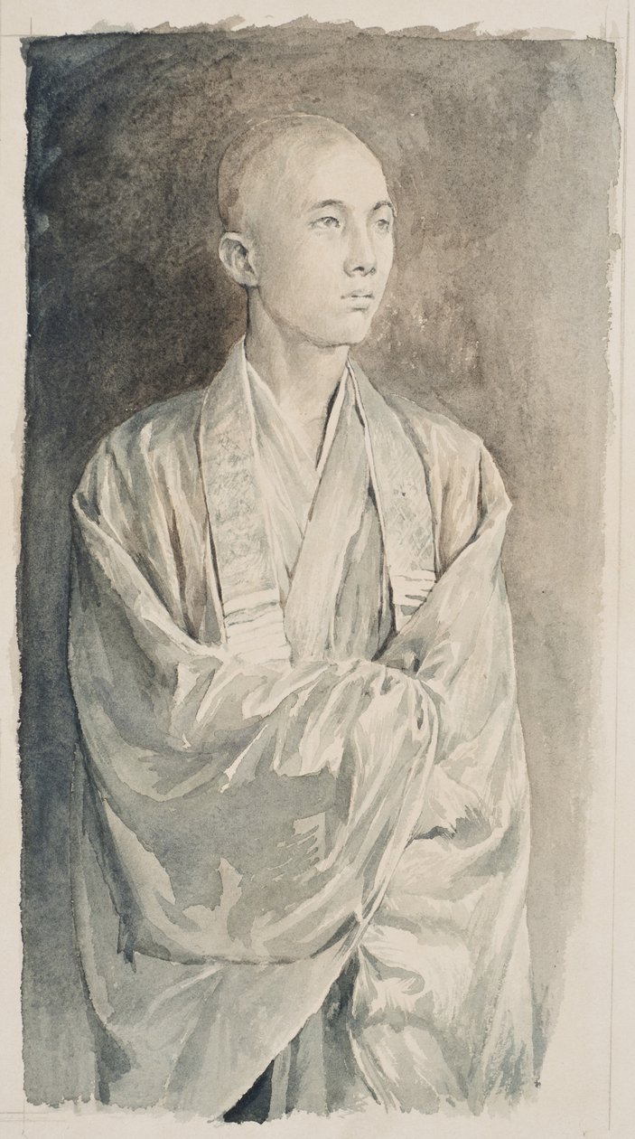 Egy pap portréja a Lyemitsu-templomban, Nikko, 1888 körül (szépia mosás papíron) alkotó: John La Farge or Lafarge