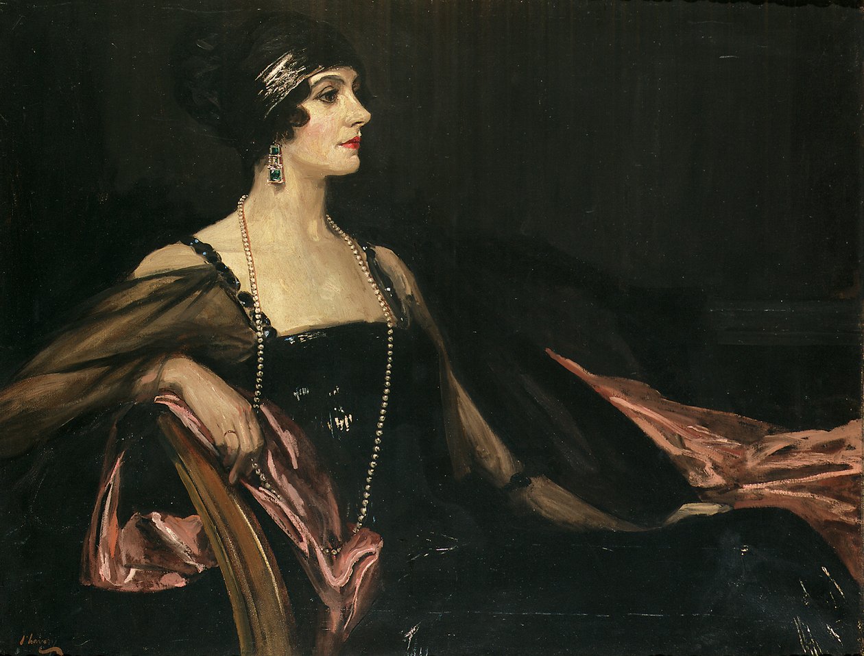 Egy fekete ruhás hölgy: Jean Ainsworth, Massereene vikomtné és Ferrard portréja alkotó: John Lavery