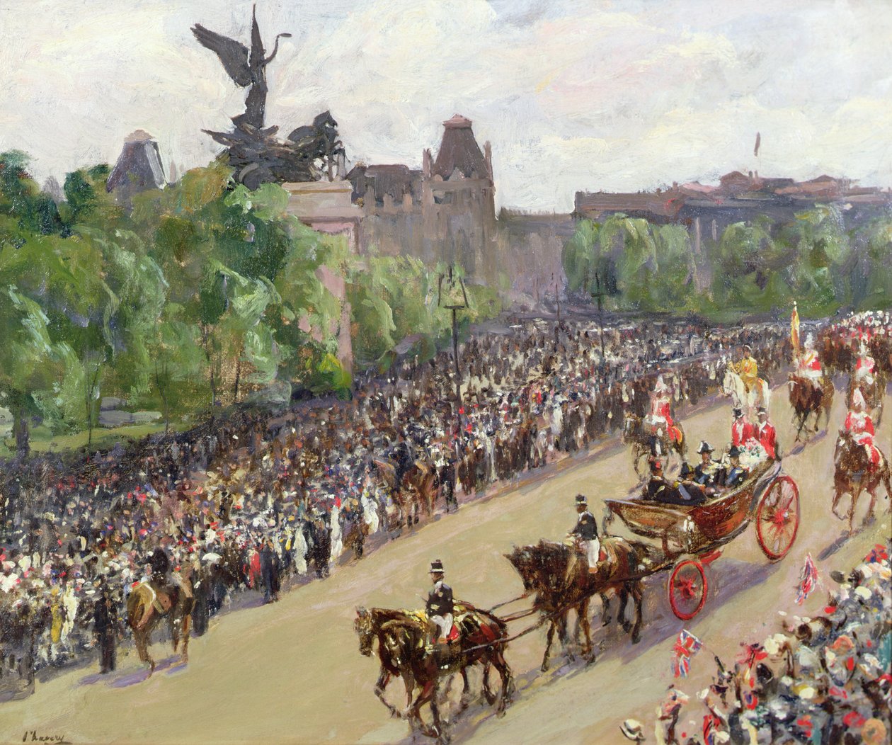 Állami körmenet, Hyde Park Corner (olaj, vászon) alkotó: John Lavery