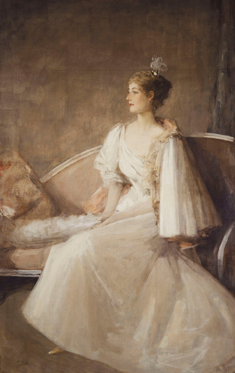 Egy kanapén ülő hölgy portréja, 1900 körül (olaj, vászon) alkotó: John Lavery