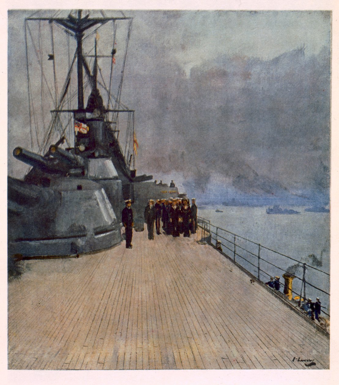 A HMS Queen Elizabeth negyedfedélzete, a Brit művészek a fronton, A nyugati front folytatása, 1918. alkotó: John Lavery
