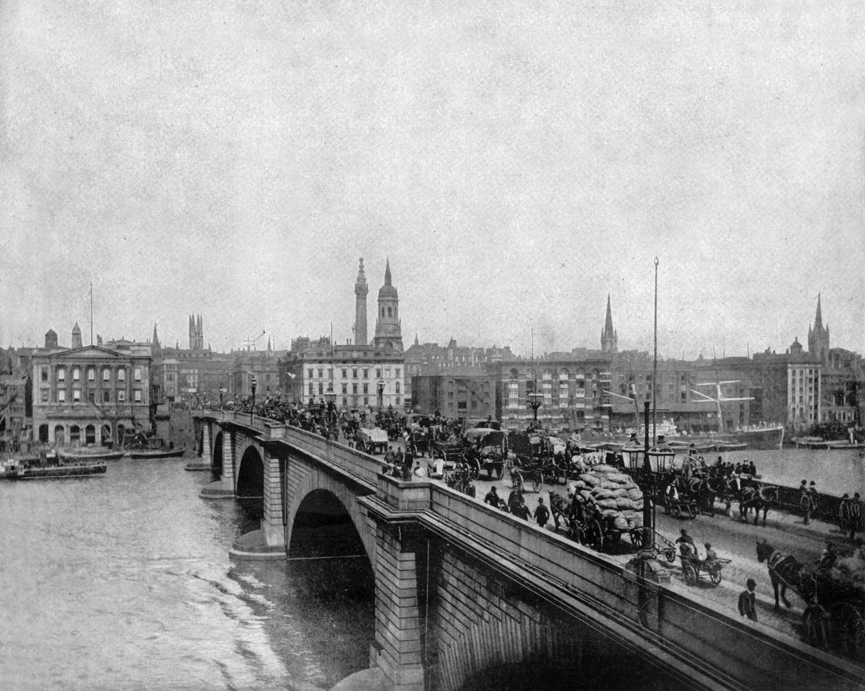 1831-ben épült londoni híd a londoni Temze felett, 1900 körül (f/w fotó) alkotó: John Lawson Stoddard