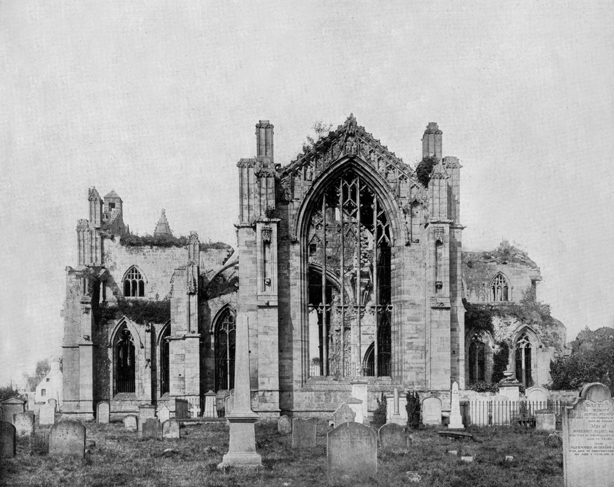 Melrose apátság Skóciában, kb. 1890 (fekete-fehér fotó) alkotó: John Lawson Stoddard
