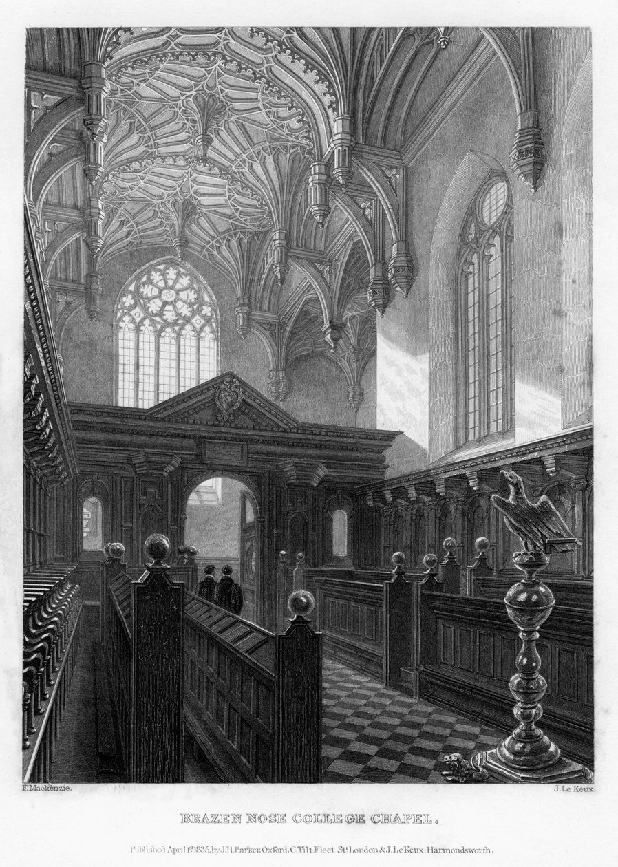 Brazen Nose Brasenose College kápolna, Oxfordi Egyetem, 1835. alkotó: John Le Keux