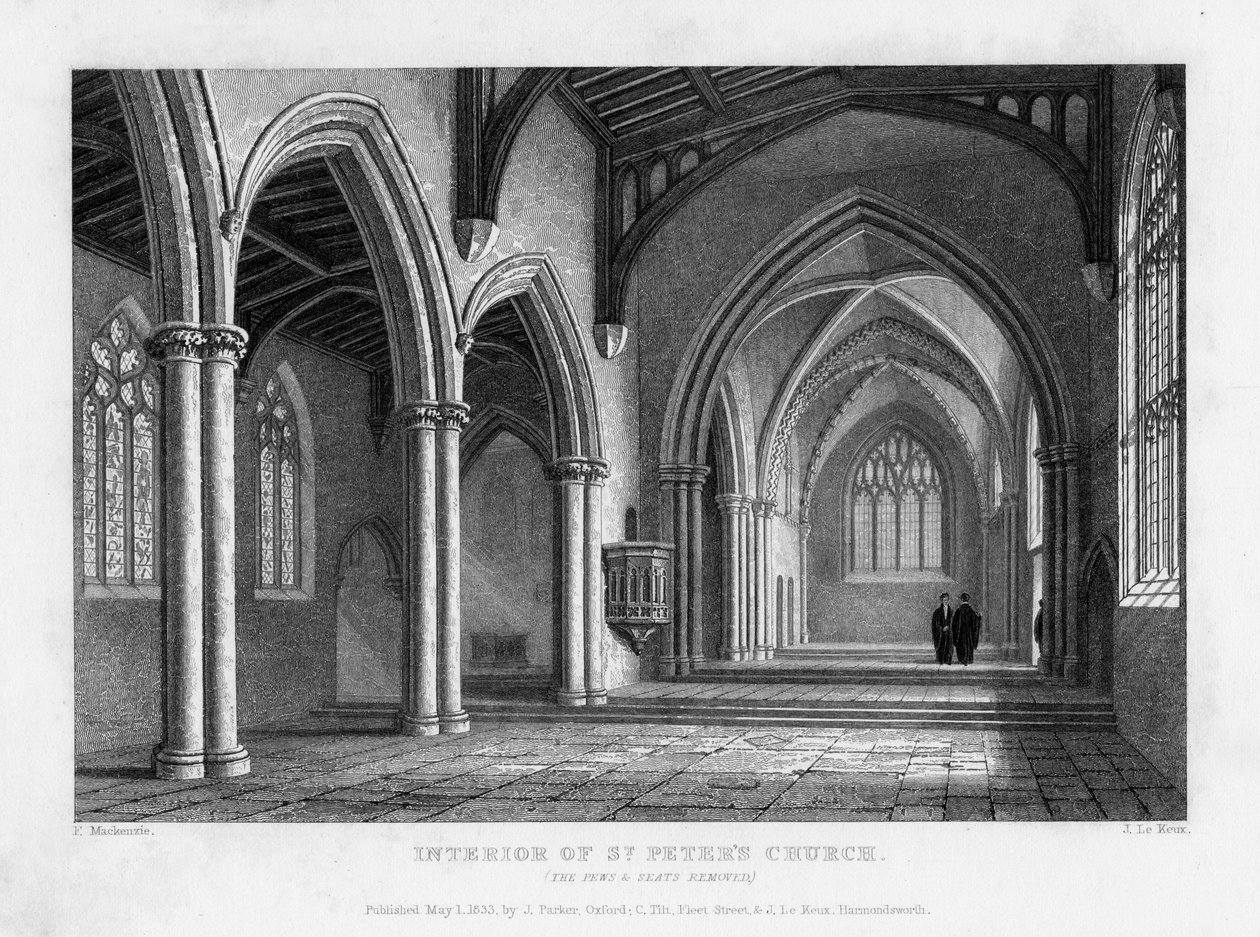 A Szent Péter-templom belseje, Oxford, 1833. alkotó: John Le Keux