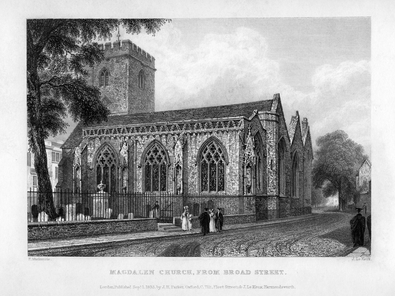 Magdalen Church, az oxfordi Broad Streetből, 1833. alkotó: John Le Keux