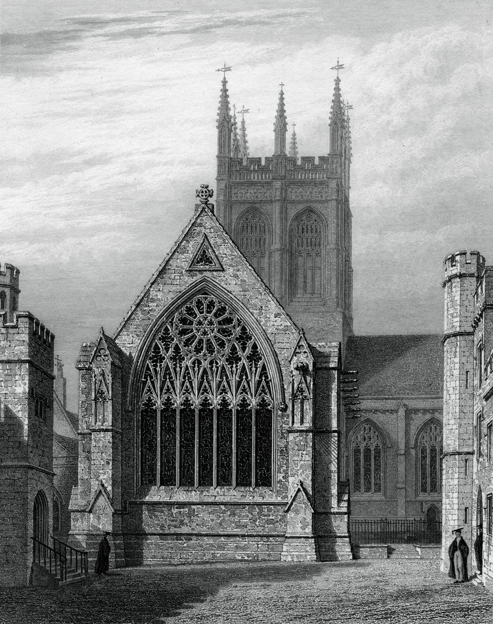 Merton College Chapel, a négyszögből, Oxford, 1834. alkotó: John Le Keux