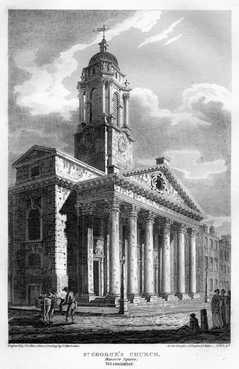 St Georges templom, Hannover Square, Westminster, London, 1810. alkotó: John Le Keux
