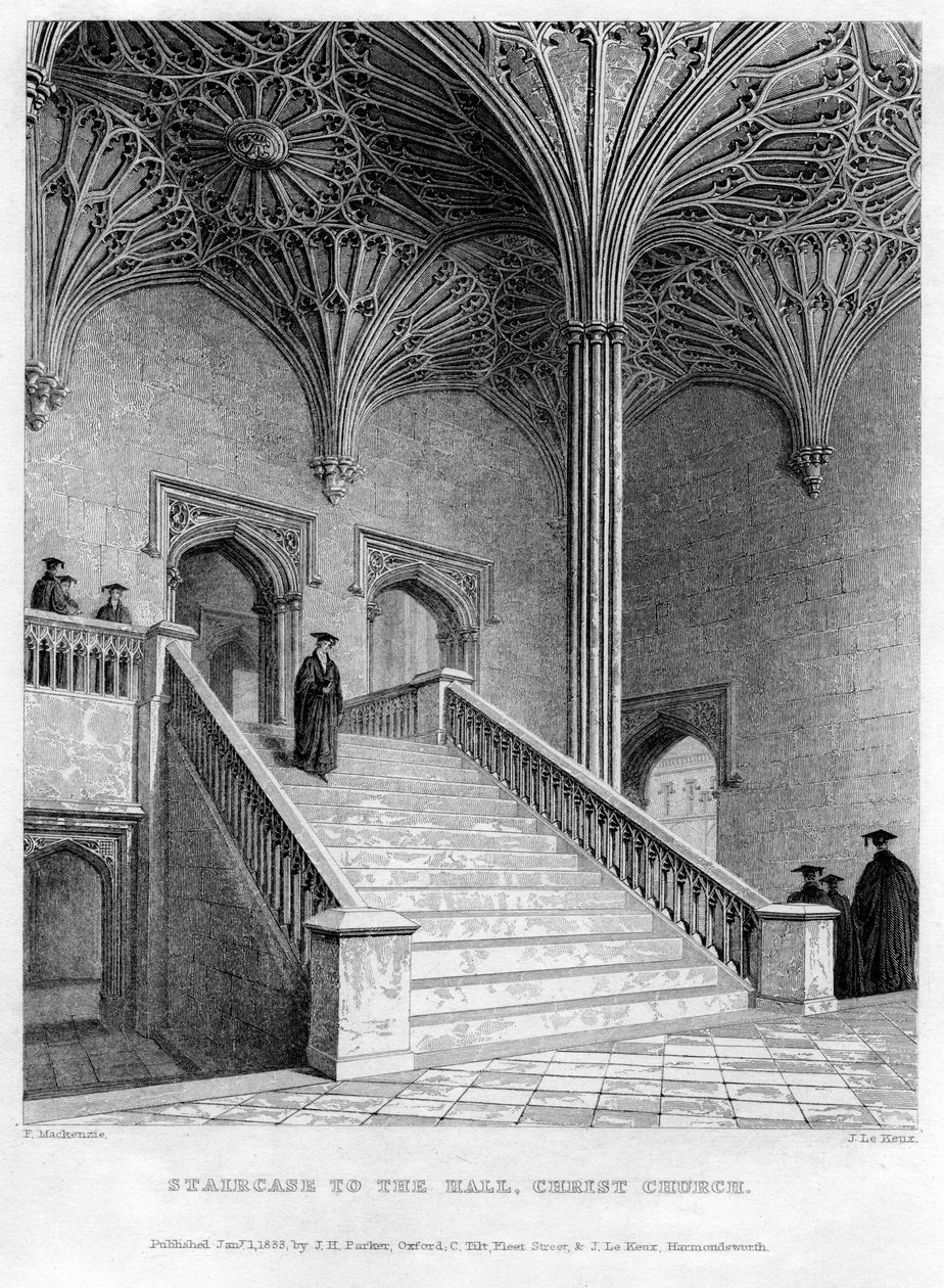 Lépcső a Hallba, Christ Church, Oxford Egyetem, 1833. alkotó: John Le Keux
