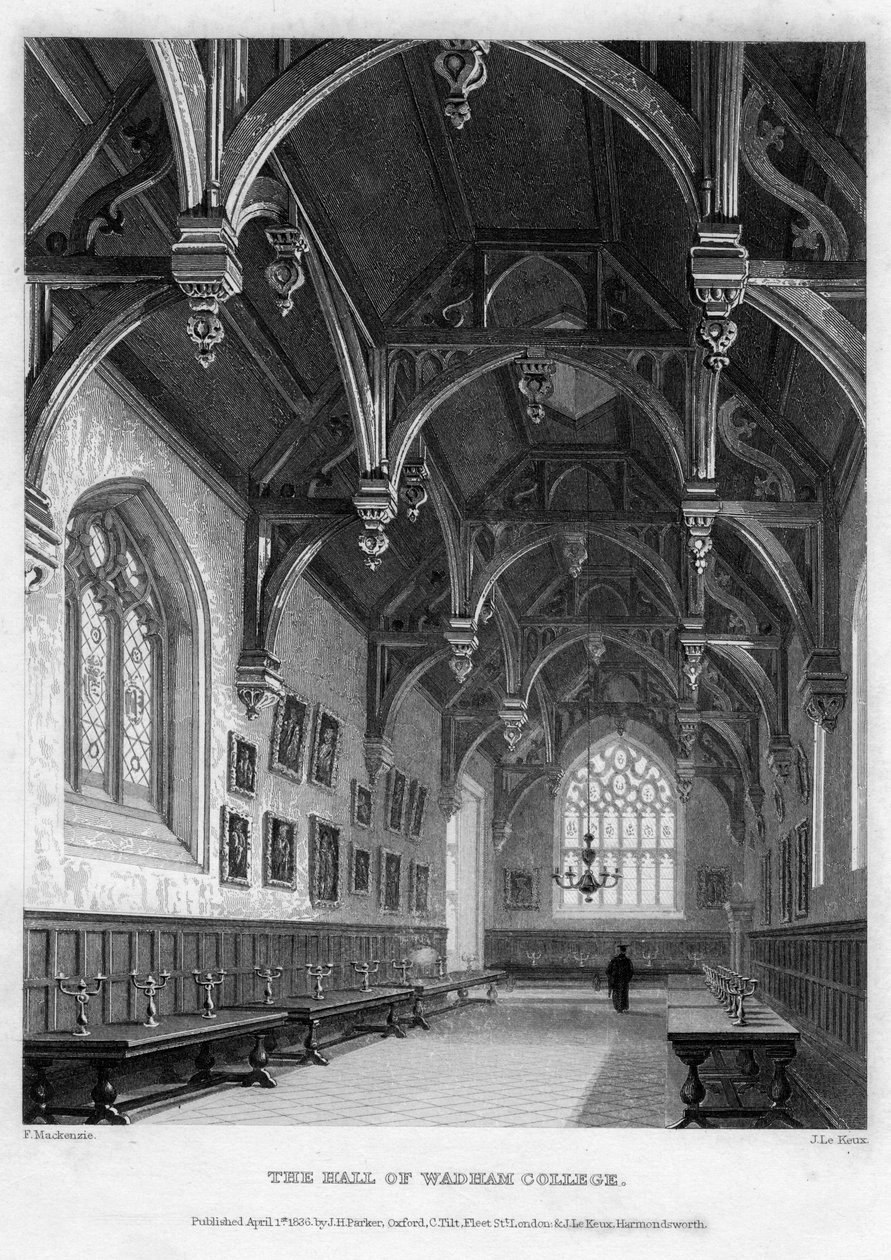 A Wadham College aulája, Oxfordi Egyetem, 1836. alkotó: John Le Keux