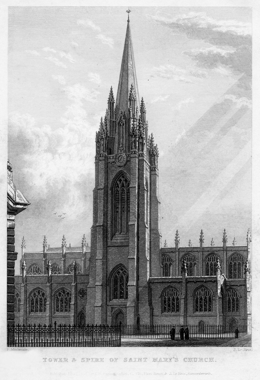 A Saint Marys templom tornya és tornya, Oxford, 1833. alkotó: John Le Keux