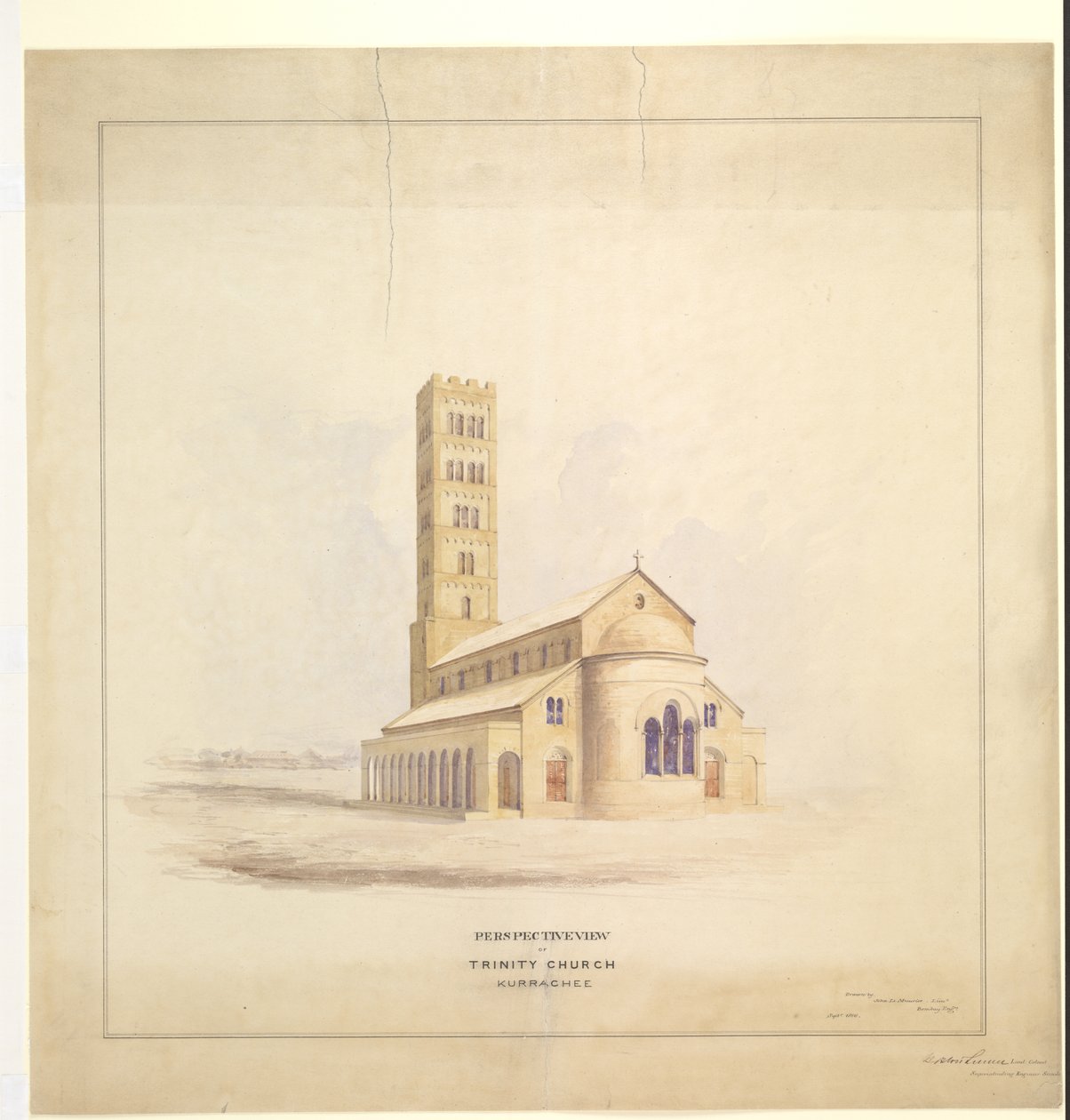 Trinity Church, Kurrachee (Karachi), 1856. szeptember (akvarell papíron) alkotó: John Le Mesurier
