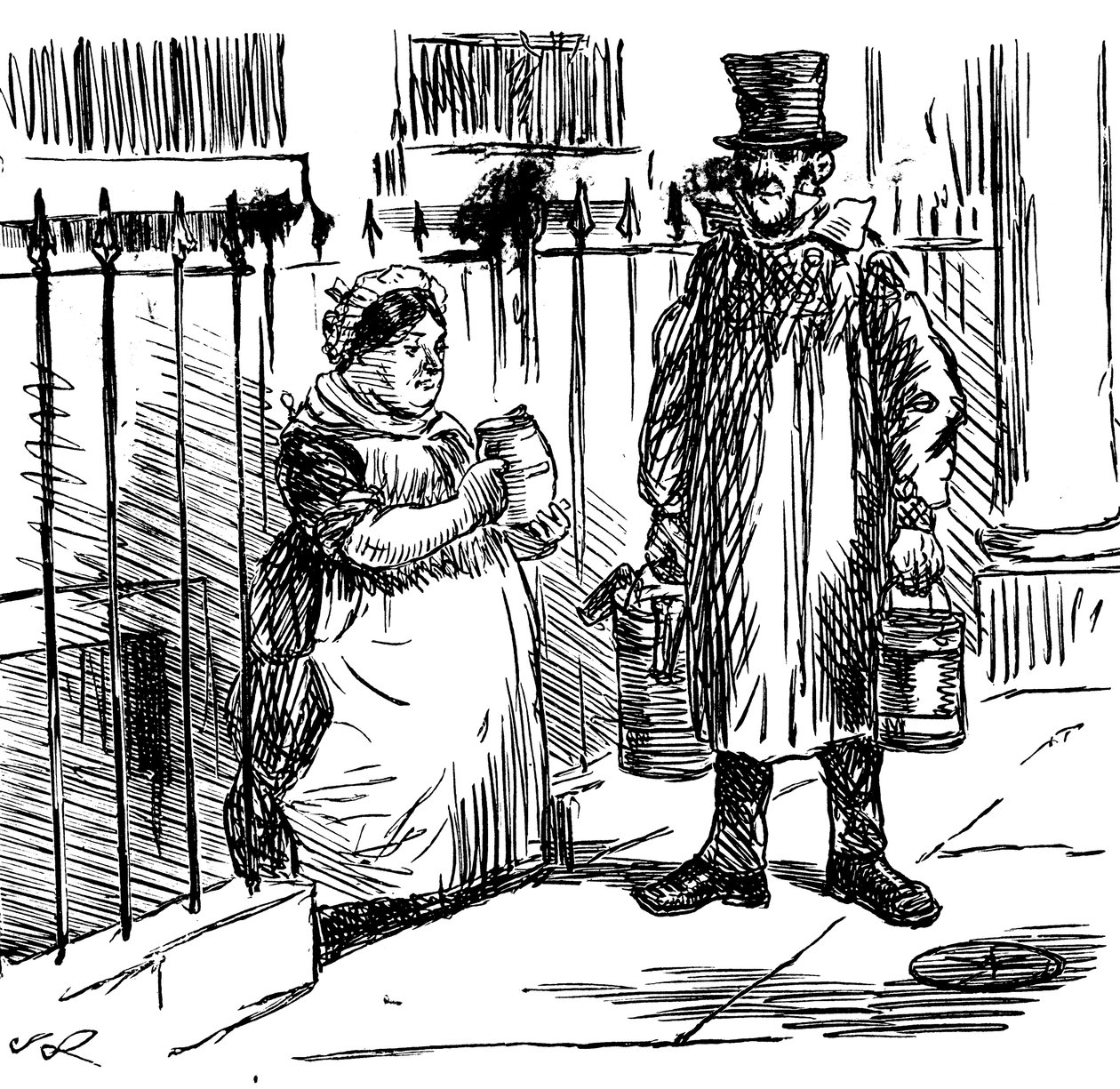 Egy karikatúra, amely a tej felvíztelenítését kommentálta, olyan méreteket öltött, hogy ennek ellenőrzésére jogszabályt kellett behozni. Illusztrálta: John Leech (1817-1864) angol karikaturista és illusztrátor alkotó: John Leech