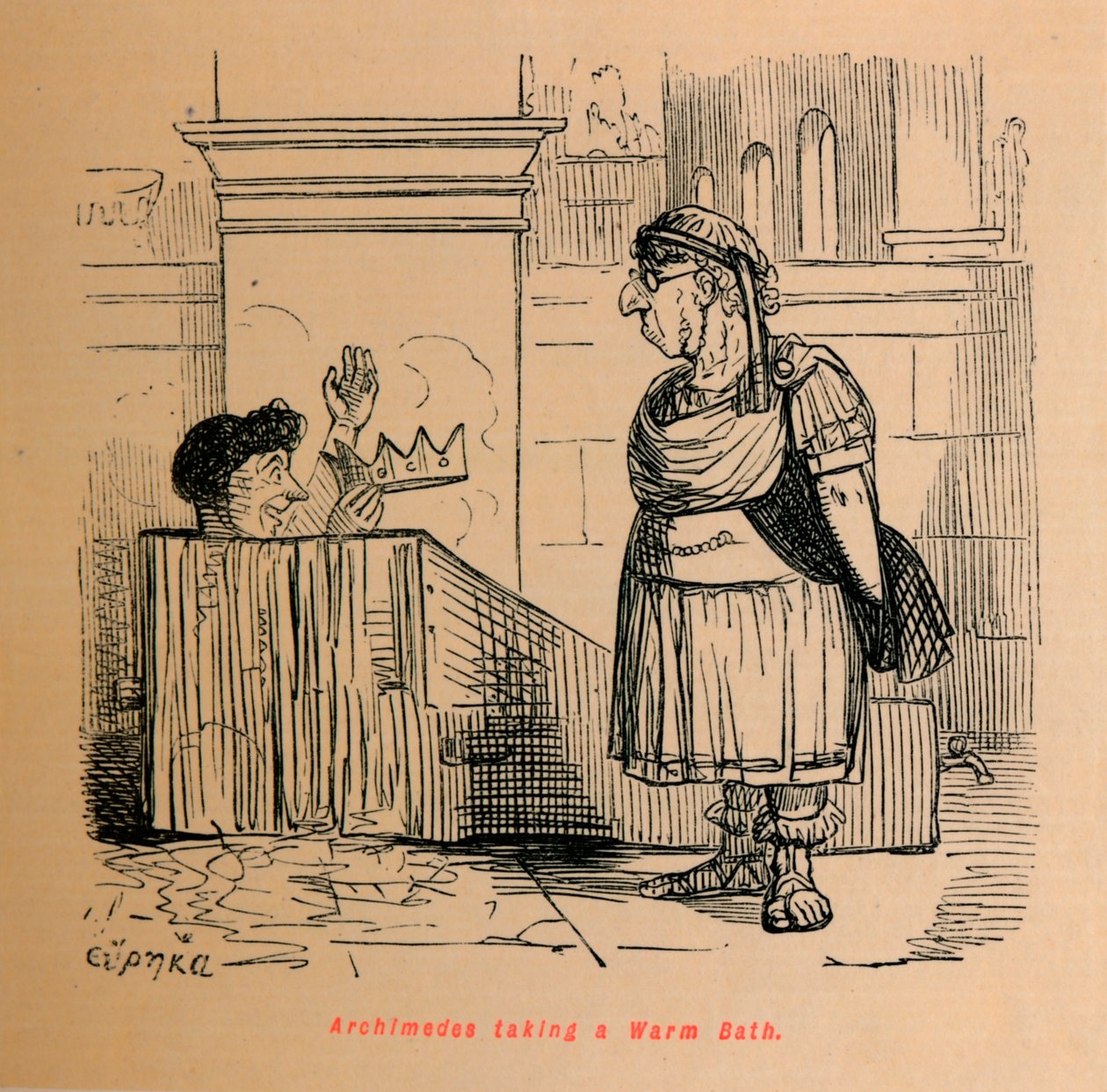 Arkhimédész meleg fürdőt vesz, 1852 alkotó: John Leech