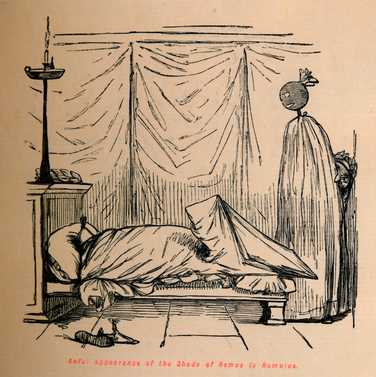 Remus árnyékának szörnyű megjelenése Romulusnak, 1852 alkotó: John Leech