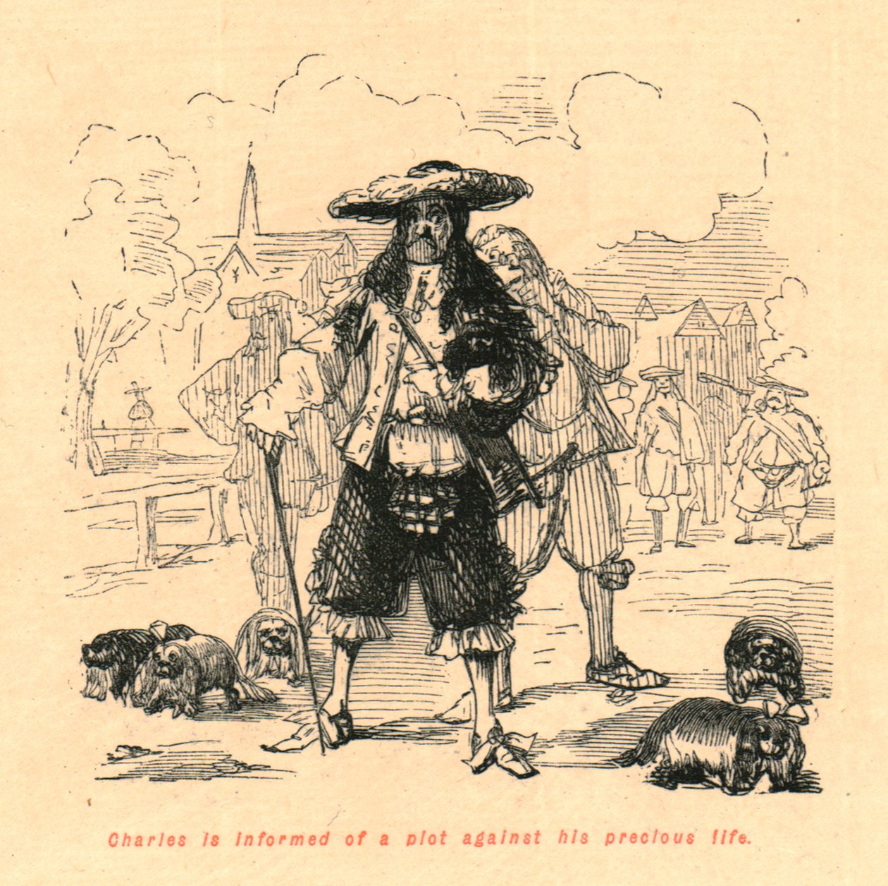 Charles értesül az értékes élete, 1897 elleni összeesküvésről. alkotó: John Leech