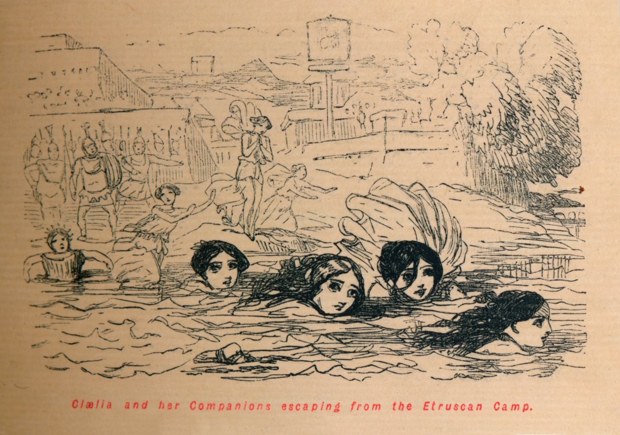 Cloelia és társai megszöknek az etruszk táborból, 1852 alkotó: John Leech