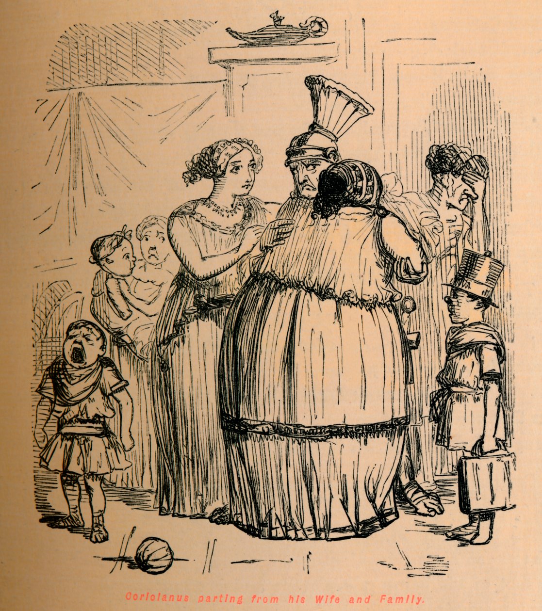 Coriolanus elválik feleségétől és családjától, 1852 alkotó: John Leech