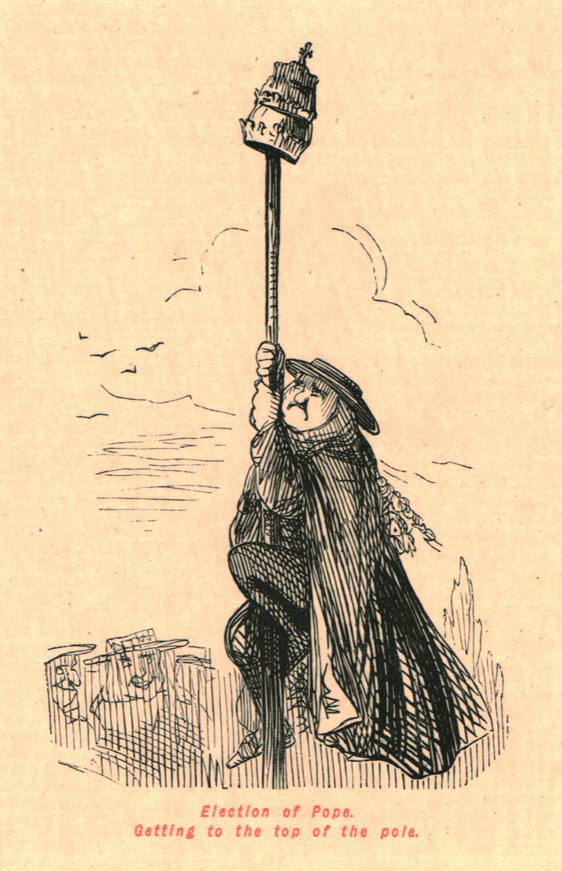 Pápaválasztás. Feljutás az oszlop tetejére, 1897. alkotó: John Leech