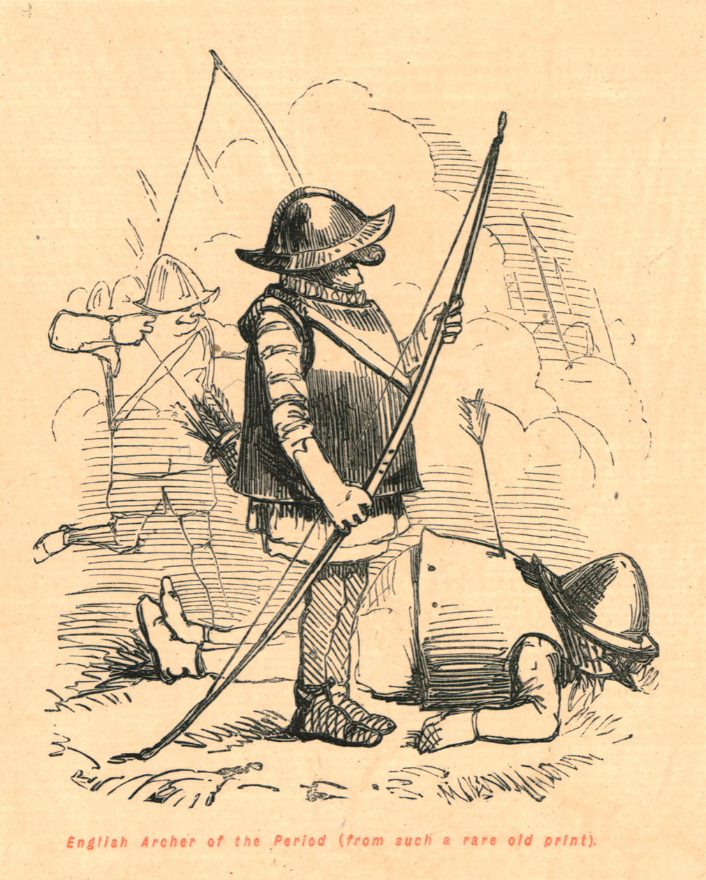 A korszak angol íjásza egy ilyen ritka régi nyomtatványból, 1897. alkotó: John Leech