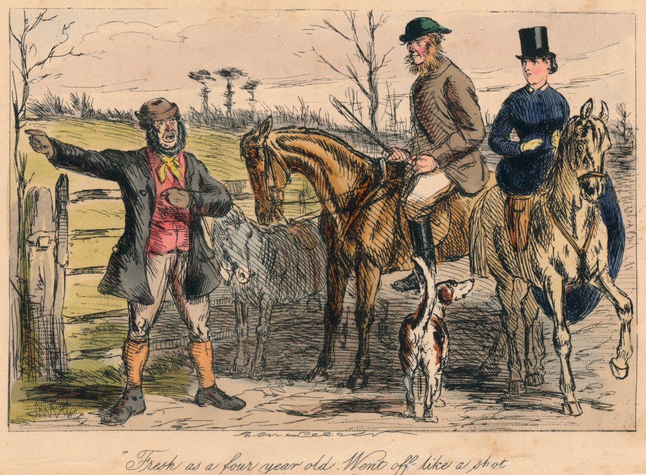 Friss, mint egy négyéves. Úgy ment, mint a lövés, 1865 alkotó: John Leech