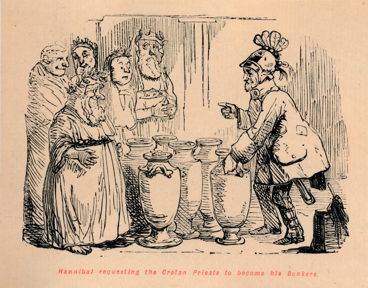 Hannibál felkéri a krétai papokat, hogy legyenek a bankárjai, 1852 alkotó: John Leech