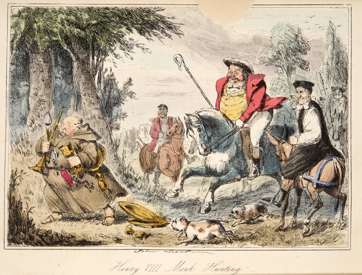 VIII. Henry Monk-Hunting, The Comic History of England, pub. 1864 (kézzel színezett rézkarc) alkotó: John Leech
