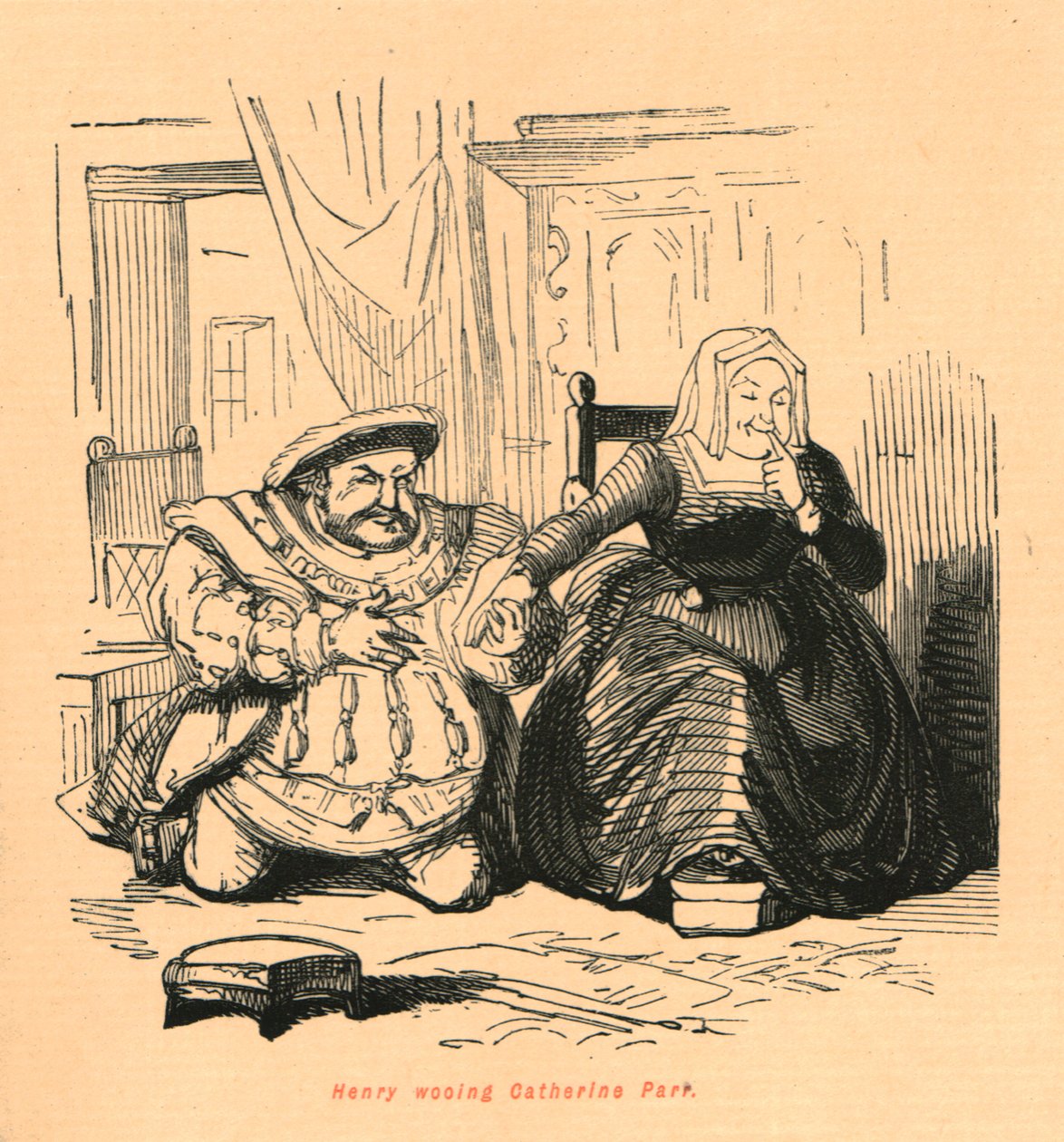 Henry udvarol Catherine Parrnak, 1897. alkotó: John Leech